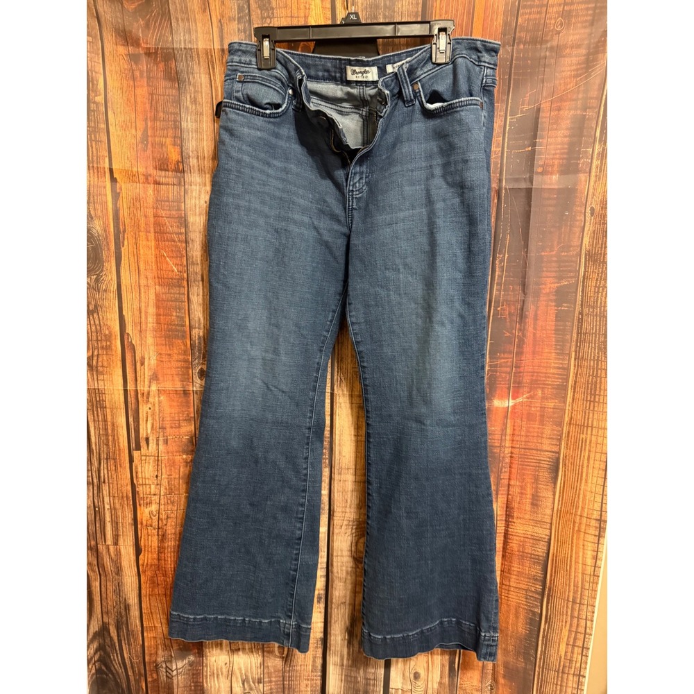 Wrangler Retro Womens Mid Rise Trouser Jeans Dark Wash Wide Leg 15x32 1009MWWSA